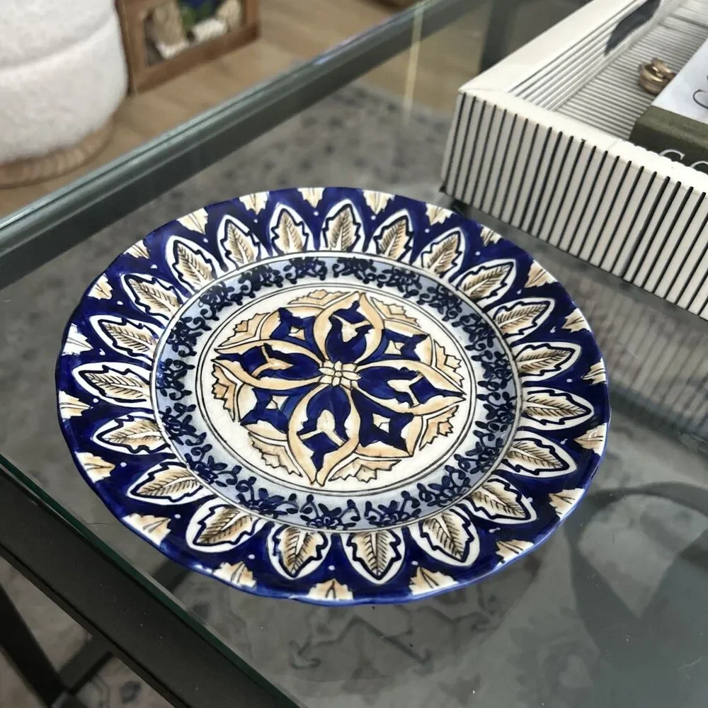 I. Godinger & Co Italian VTG Cobalt Yellow Flower Hand Painted 7
